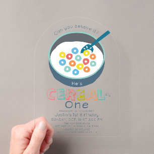 Invitations En Acrylique Un an céréalierement bleu garçon céréalier 1er ann