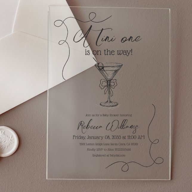 Invitations En Acrylique Un Baby shower Martini Tini à une main tiré (Créateur téléchargé)