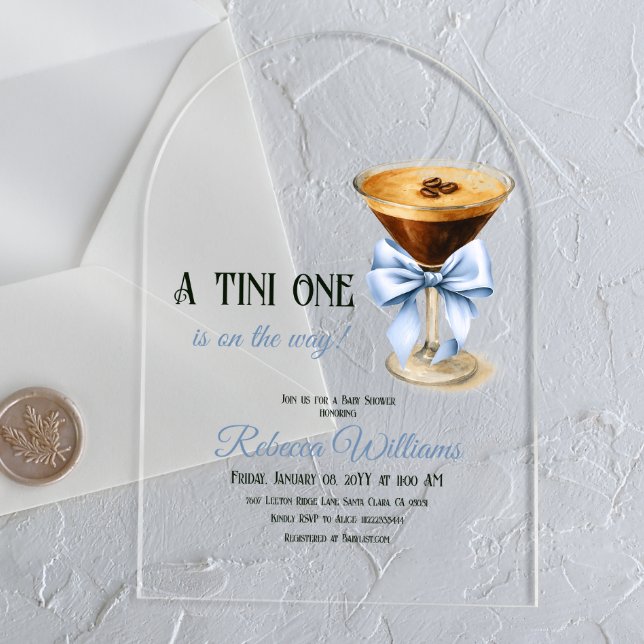 Invitations En Acrylique Un Baby shower Tini One Blue Bow Espresso Martini (Créateur téléchargé)