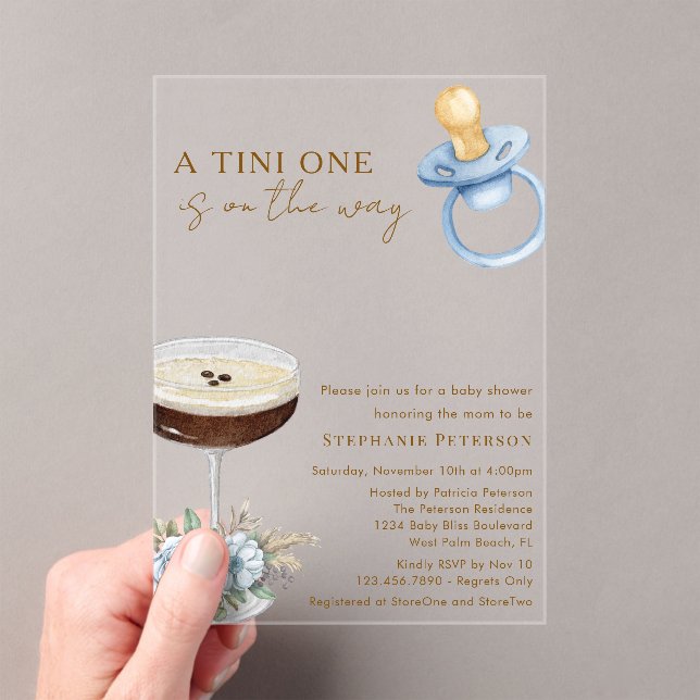 Invitations En Acrylique Un Baby shower Tini One Blue Paci Espresso Martini (In situ (ordinateur de poche))