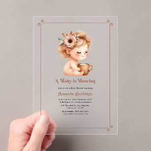 Invitations En Acrylique "Un bébé brasse" Baby shower Mocha Mousse