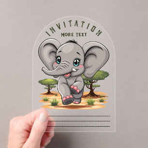 Invitations En Acrylique Un bébé éléphant qui sonne heureux dans la savane