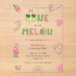 Invitations En Acrylique Un bébé fille pour un melon Pastèque Premier Anniv