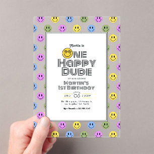Invitations En Acrylique "Un Bon Mec !" Retro Smile Face 1er anniversaire