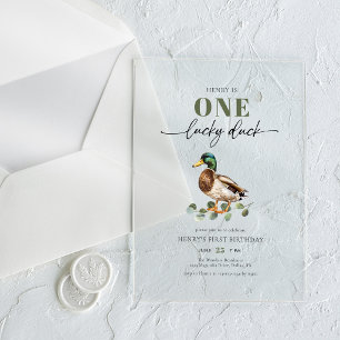 Invitations En Acrylique Un Canard Chanceux Garçon 1er Anniversaire Aquarel