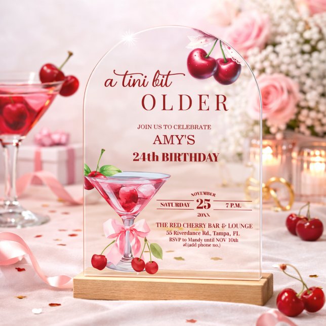 Invitations En Acrylique Un Chic A Tini Bit Older Cherry Martini 24e Annive (Créateur téléchargé)