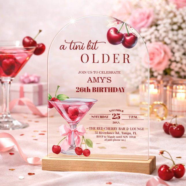 Invitations En Acrylique Un Chic A Tini Bit Older Cherry Martini 26e Annive (Créateur téléchargé)