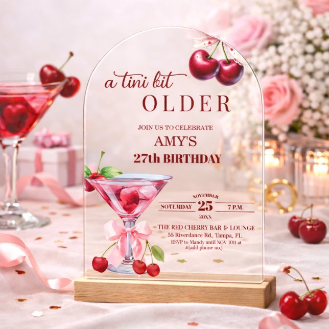 Invitations En Acrylique Un Chic A Tini Bit Older Cherry Martini 27e Annive (Créateur téléchargé)