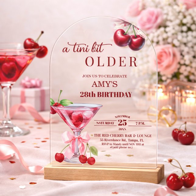 Invitations En Acrylique Un Chic A Tini Bit Older Cherry Martini 28e Annive (Créateur téléchargé)