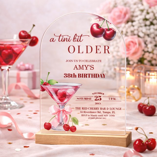 Invitations En Acrylique Un Chic A Tini Bit Older Cherry Martini 38e Annive (Créateur téléchargé)