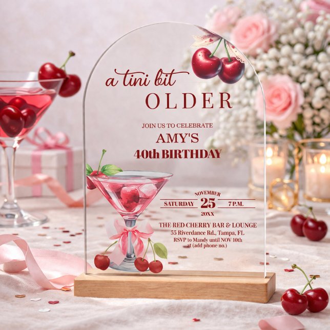 Invitations En Acrylique Un Chic A Tini Bit Older Cherry Martini 40e Annive (Créateur téléchargé)