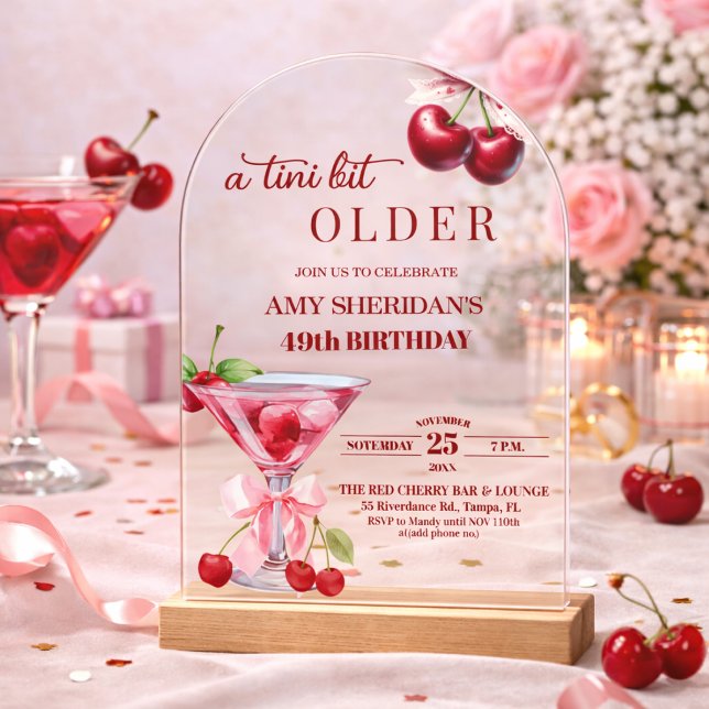 Invitations En Acrylique Un Chic A Tini Bit Older Cherry Martini 49e Annive (Créateur téléchargé)