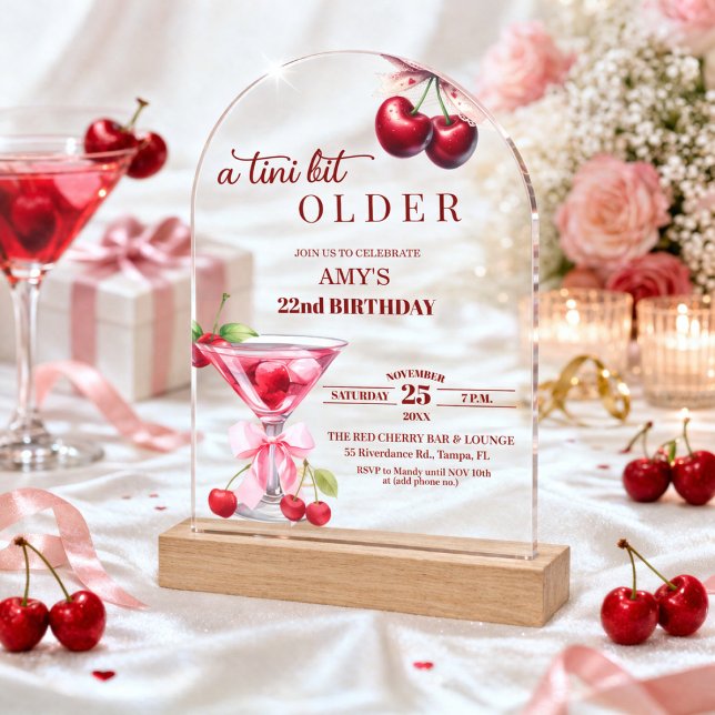 Invitations En Acrylique Un Chic A Tini Bit Plus Âgé Cherry Martini 22e Ann (Créateur téléchargé)