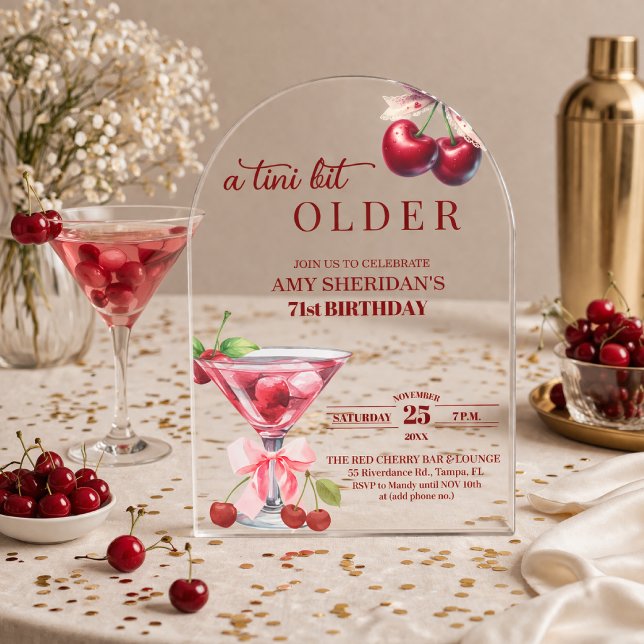 Invitations En Acrylique Un Chic A Tini Bit Plus Âgé Cherry Martini 71e Ann (Créateur téléchargé)
