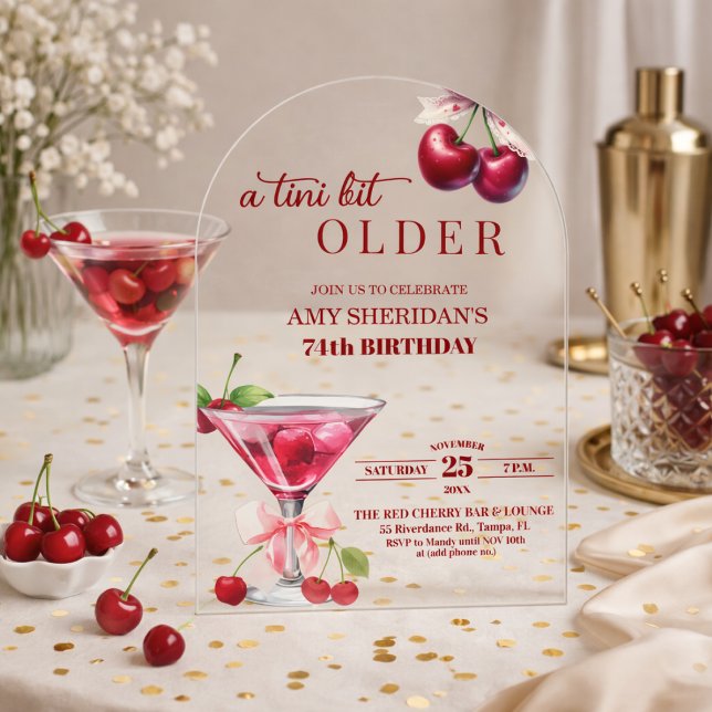 Invitations En Acrylique Un Chic A Tini Bit Plus Âgé Cherry Martini 74e Ann (Créateur téléchargé)