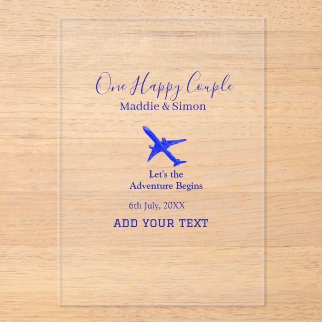 Invitations En Acrylique Un couple heureux, l'aventure de mariage commence  (Recto)