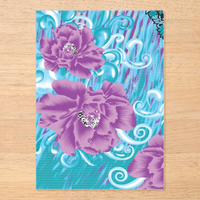 Invitations En Acrylique Un design textile dynamique avec violet et turq (Recto)
