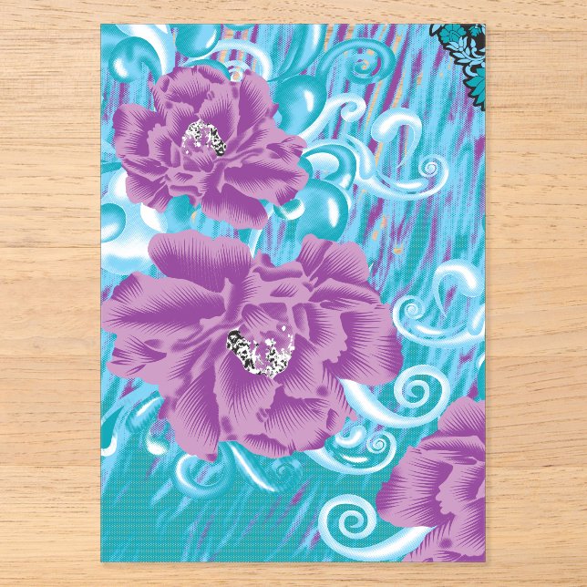 Invitations En Acrylique Un design textile dynamique avec violet et turq (Recto)