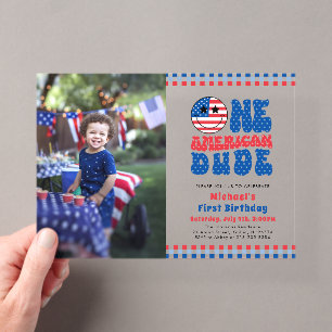 Invitations En Acrylique Un mec américain Photo du 4 juillet Premier annive