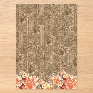 Invitations En Acrylique Un motif floral vintage avec un dessin brun comple