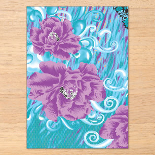 Invitations En Acrylique Un motif textile vibrant avec du violet et du turq