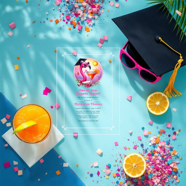 Invitations En Acrylique Un ou deux degrés Hotter Flamant rose Graduate Par (One or Two Degrees Hotter Flamingo Graduate Party Acrylic Invitations)