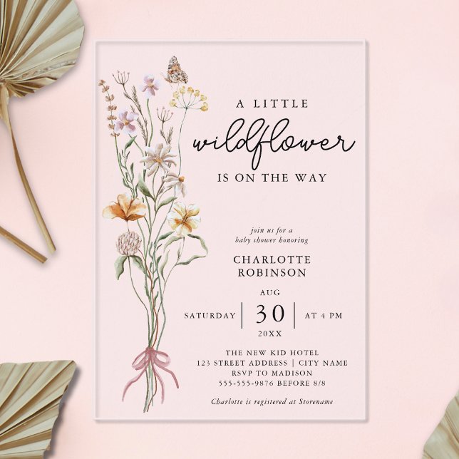Invitations En Acrylique Un petit Baby shower de fille Fleur sauvage (Créateur téléchargé)