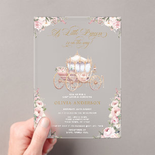 Invitations En Acrylique Un petit Baby shower Floral rose Princesse