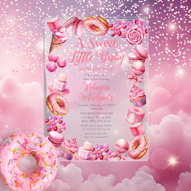 Invitations En Acrylique Un petit bébé doux Baby shower de fille de cadre d ("A Sweet Little Baby" Candy Frame Girl Baby Shower Acrylic Invitations)