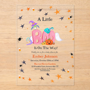 Invitations En Acrylique Un Petit Fantôme de Chouette, Halloween Bébé Showe