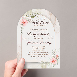 Invitations En Acrylique Un Petit Fleur sauvage Baby Girl Douche Élégant