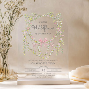 Invitations En Acrylique Un petit Fleur sauvage Bow jardin baby shower Arch