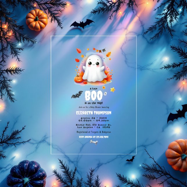 Invitations En Acrylique "Un petit livre est en route" Baby shower d'Hallow ("A Little Boo is on the Way" Halloween Baby Shower Acrylic Invitations)