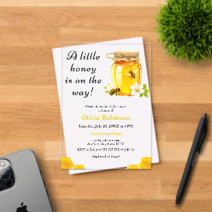 Invitations En Acrylique Un petit miel est sur le chemin Baby shower d'abei