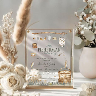 Invitations En Acrylique Un petit pêcheur se déroula dans le Baby shower de