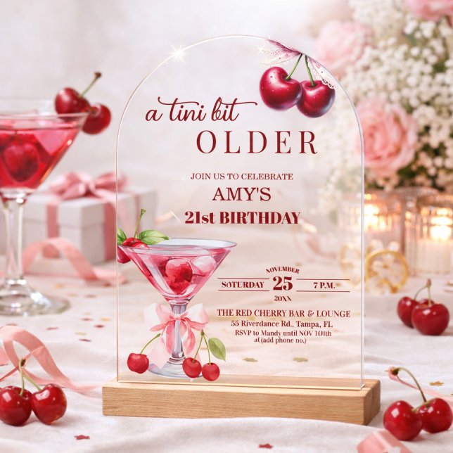 Invitations En Acrylique Un peu plus âgé Chic Cherry Martini 21e anniversai (Créateur téléchargé)