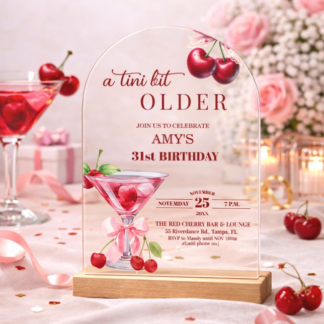 Invitations En Acrylique Un peu plus âgé Chic Cherry Martini 31e Anniversai (Créateur téléchargé)