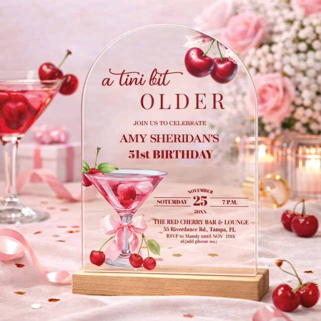 Invitations En Acrylique Un peu plus âgé Chic Cherry Martini 51e anniversai (Créateur téléchargé)