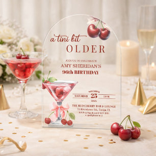 Invitations En Acrylique Un peu plus âgé Chic Tini Cherry Martini 96e anniv