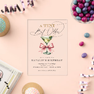 Invitations En Acrylique Un peu plus âgé Martini Ruban Rose Anniversaire