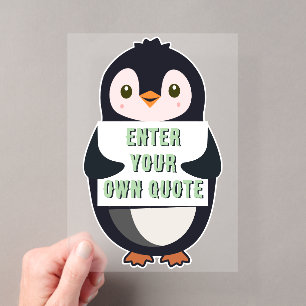 Invitations En Acrylique Un pingouin tenant un panneau avec un texte person