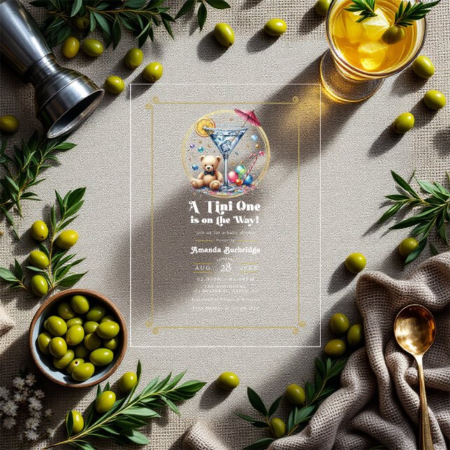 Invitations En Acrylique Un Tini Est En Chemin Baby shower Clair (A Tini One Is On The Way Baby Shower Clear Acrylic Invitations)
