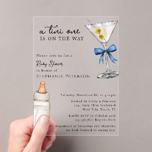 Invitations En Acrylique Un Tini Se Trouve Sur Le Chemin Du Baby shower Blu