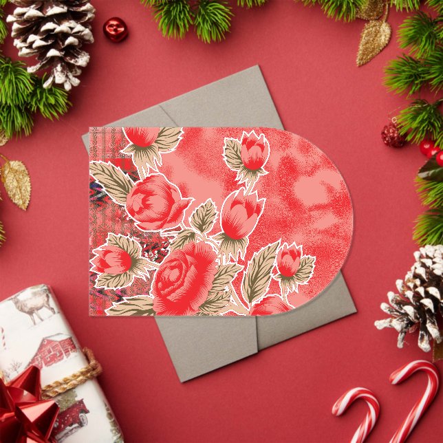 Invitations En Acrylique une écharpe rouge avec des fleurs dessus (Insitu (vacances))