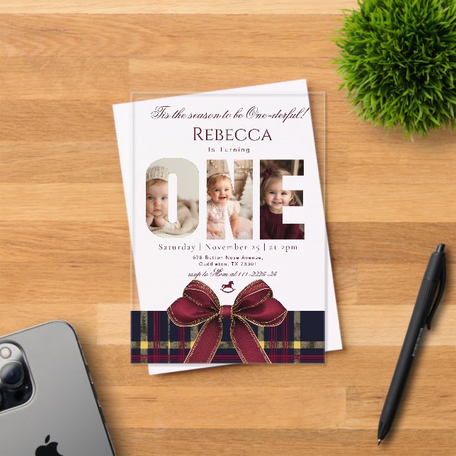 Invitations En Acrylique Une fille douloureuse 1er anniversaire Photo Prepp (Insitu (Carte d'invitation))