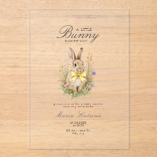 Invitations En Acrylique Une jolie petite Fête de Bébé Lapin Floral Nœud Ja