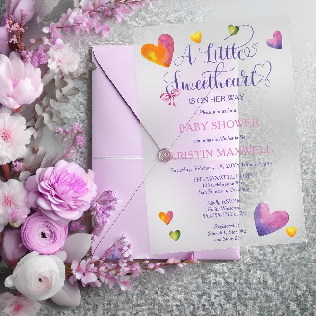 Invitations En Acrylique Une Petite Amoureuse Est En Chemin De Baby shower ("A Little Sweetheart Is On Her Way" Girl Baby Shower Acrylic Invitation)