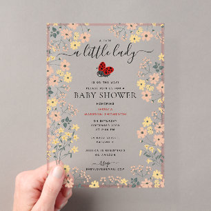 Invitations En Acrylique Une Petite Dame Coccinelle Fleurs Sauvages Fille B