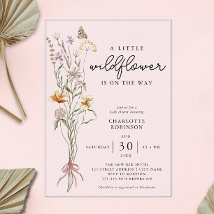 Invitations En Acrylique Une petite fille fleur sauvage Baby Shower