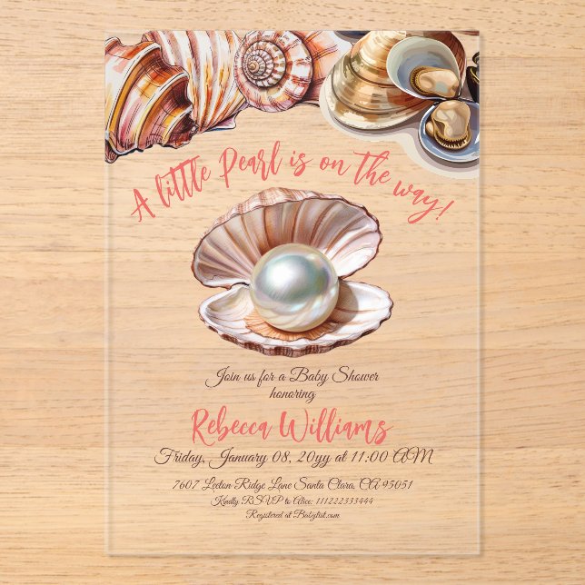 Invitations En Acrylique Une Petite Perle Sous Le Baby shower De Mer (Recto)